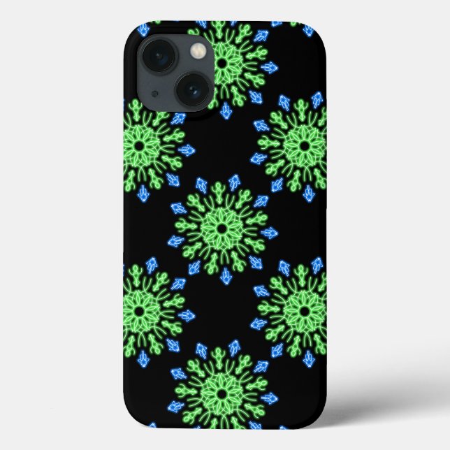 Fleur de néon vert et bleu Coque-Mate coque iphone (Verso)