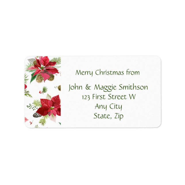 Fleur de Noël Pointsettia Étiquette personnalisé (Devant)