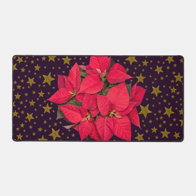 Fleur de Noël rouge, étoiles brillantes d'or sur (Recto)