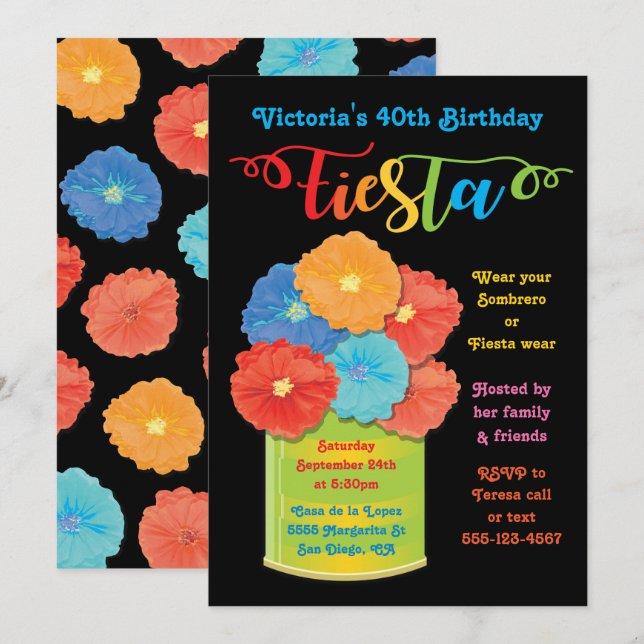 Fleur de papier Can Fiesta Anniversaire Invitation (Devant / Derrière)