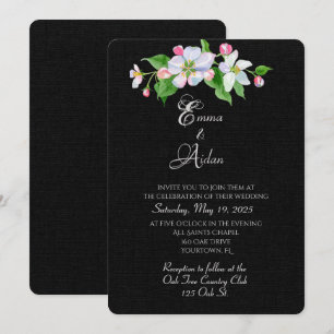 fleur de pomme sur invitation mariage noir