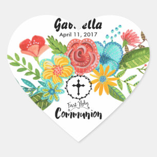 Fleur de première communion   Autocollant de cœur