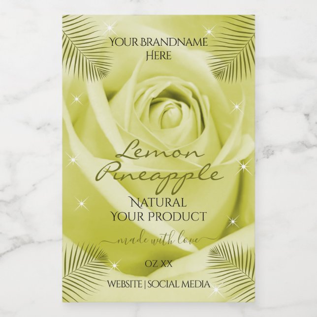 Fleur de rose jaune Étiquettes avec Feuilles de pa (Étiquettes simples)