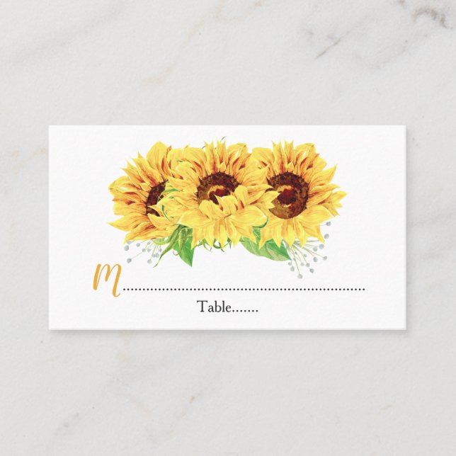 Fleur de soleil jaune Floral Mariage Cartes de pla (Devant)