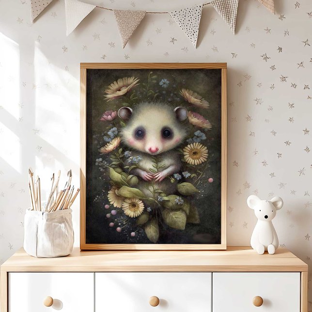 Fleur de soleil Possum | Impression murale Possum (Woodland Possum Nursery Wall Decor | Wall Print by TinkPrints)