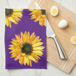 Fleur de tournesol sur serviette de cuisine violet