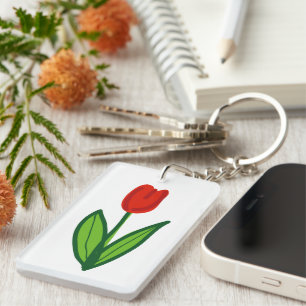 Fleur de tulipe rouge porte - clé personnalisé