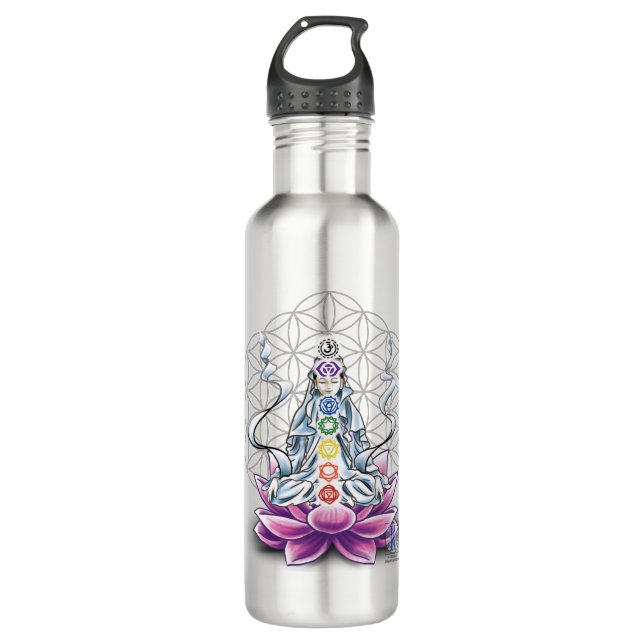 Fleur de vie, chakra, bouteille d'eau de déesse (Devant)