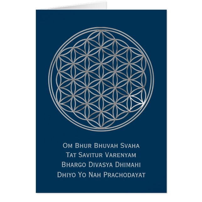 Fleur De Vie & GAYATRI MANTRA | argent, bleu foncé (Devant)