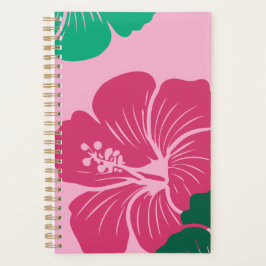 Fleur d'Hibiscus Rose Chaud avec Feuilles Vertes