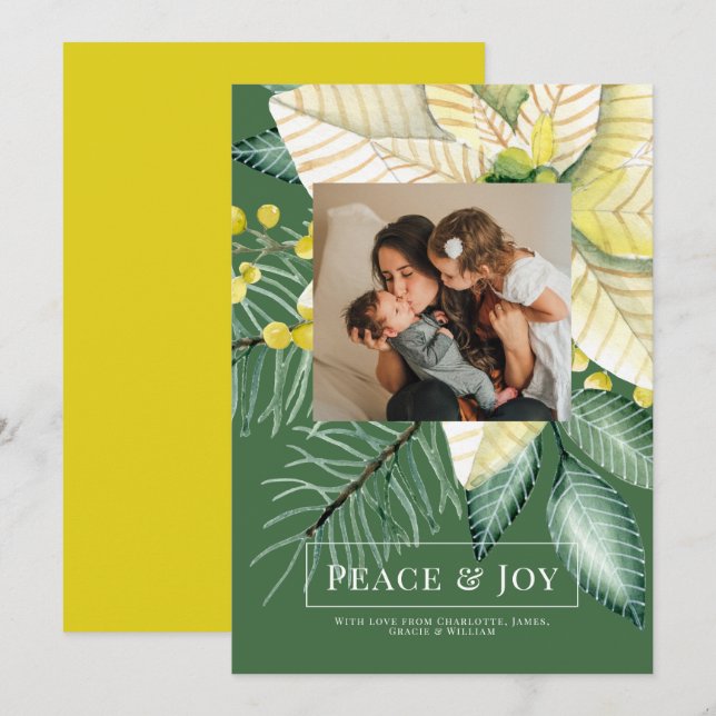 Fleur D'Hiver Paix Et Joie Élégante Carte De Noël (Devant / Derrière)