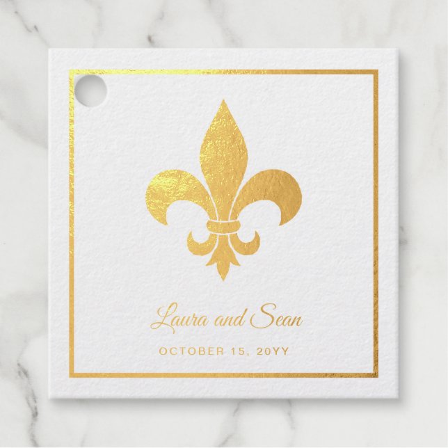 Fleur-di-lis oder Gold Foil Hochzeitsdekor Geschenkanhänger (Vorderseite)