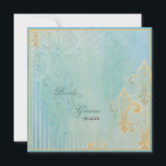 Fleur di Lys Damask 2 Blau - Einladung zur Hochzei<br><div class="desc">Diese elegante und raffinierte Kollektion verbindet das Beste der Tradition und die Frische des Zeitgenössischen. Das Hochzeitsensemble "Fleur dis Lys Damask" wurde aus Originalwerken von Audrey Jeanne Roberts entworfen. Es bietet mehrere elegant vermischte Hintergrundmuster von handbemalten Spitzen, Streifen und Lilie. Ein Paar von goldfarbenen, handbemalten Hochzeitsbands, Hintergründe aus Aquablau, Blau,...</div>