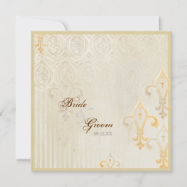 Fleur di Lys Damask 2 Cream Wedding Einladung (Vorderseite)