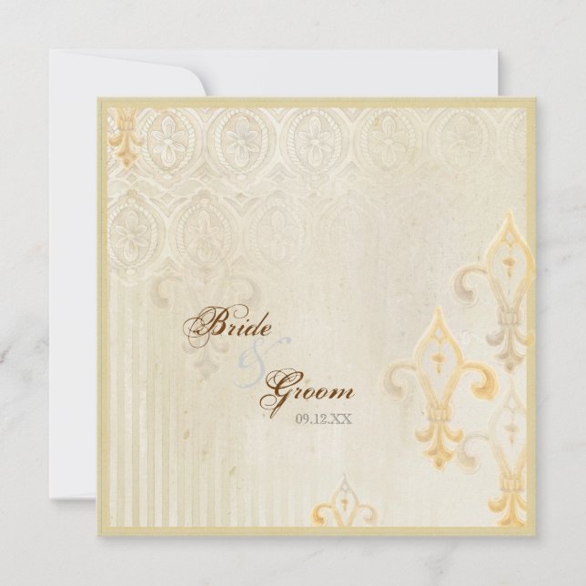 Fleur di Lys Damask 2 Cream Wedding Einladung (Vorderseite)