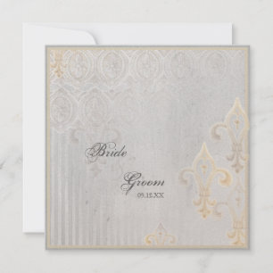 Fleur di Lys Damask 2 Gris Faire-part de mariage