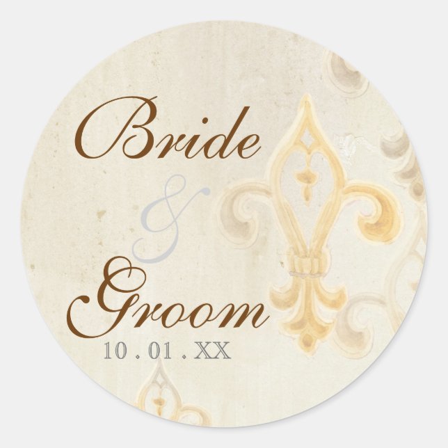 Fleur di Lys Damask 2 - Sceau Mariage ou Sticker (Devant)