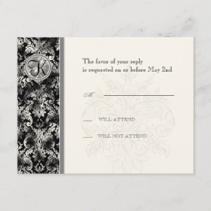 Fleur di Lys Damask - Black UAWG Response Card RSVP Karte