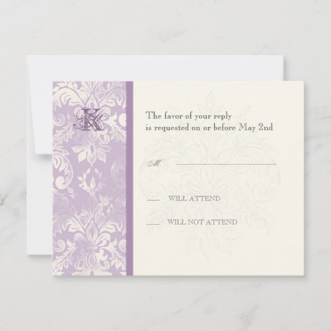 Fleur di Lys Damask - Carte de réponse Lilac (Devant)