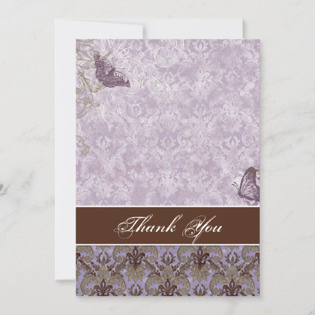 Fleur di Lys Damask - Dankeschön für Hochzeiten Einladung (Vorderseite)