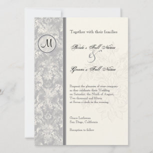 Fleur di Lys Damask - Faire-part de mariage gris