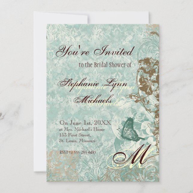 Fleur di Lys Damask - Invitation de douche nuptial (Devant)