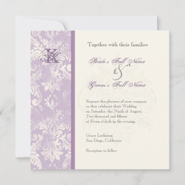 Fleur di Lys Damask - Lilac Faire-part de mariage (Devant)
