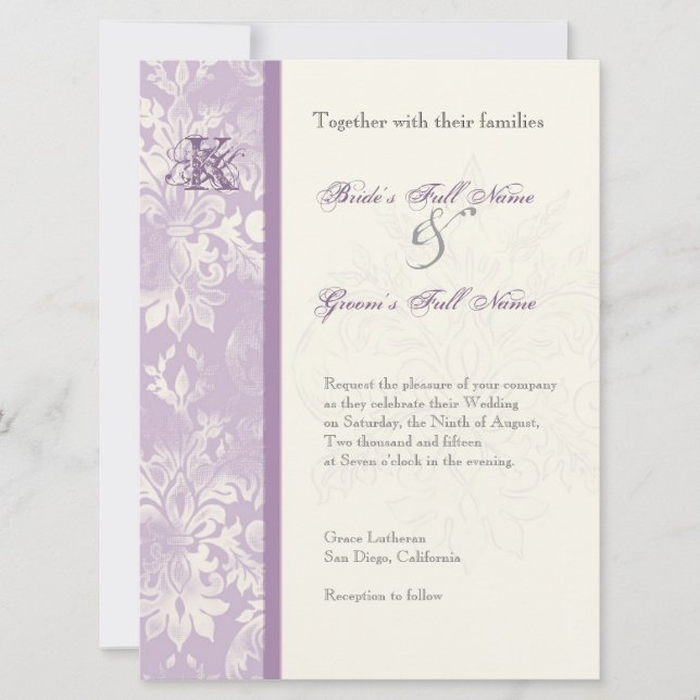 Fleur di Lys Damask - Lilac Faire-part de mariage (Devant)