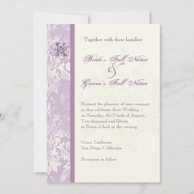 Fleur di Lys Damask - Lilac Faire-part de mariage (Devant)