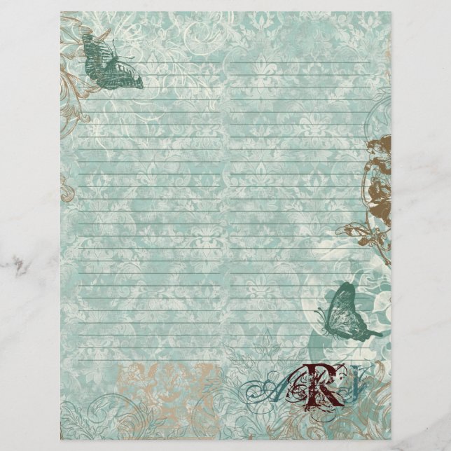 Fleur di Lys Damask - Mit Monogramm Stationerie (Vorderseite)