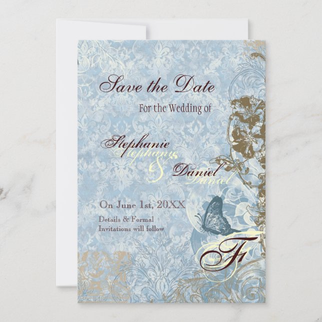 Fleur di Lys Damask - Save the Date Annonce (Devant)