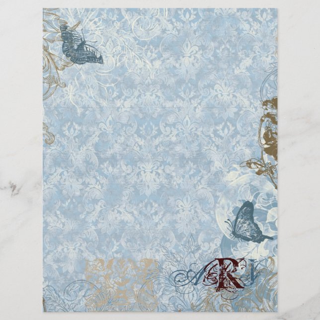 Fleur di Lys Damask vs. 2 - Mit Monogramm Stationi (Vorderseite)