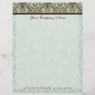Fleur di Lys Damast Aqua & Braune Korrespondenzart Briefbogen