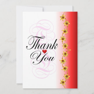 Fleur d'or stylisée en calligraphie rouge merci