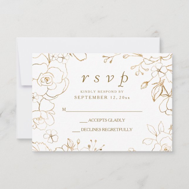 Fleur dorée Simple Élégant Mariage RSVP (Devant)