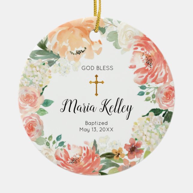 Fleur Floral Personnalisé Fille Baptême Ornement (Devant)