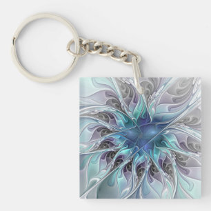 Fleur fractale moderne abstraite avec du bleu