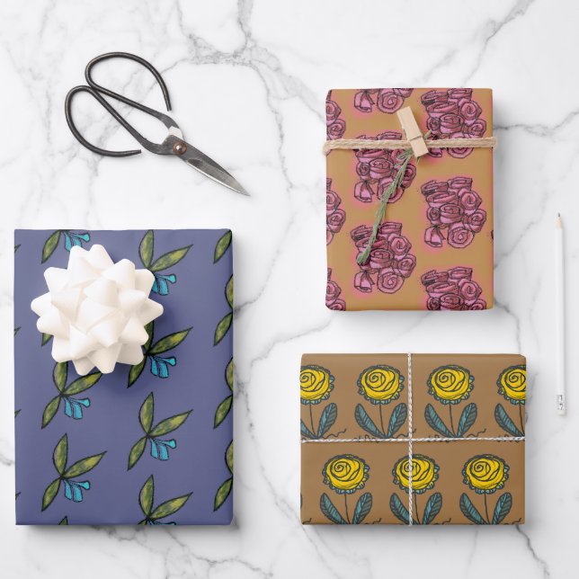Fleur frénésie arty et papier d'emballage brillant (Recto)