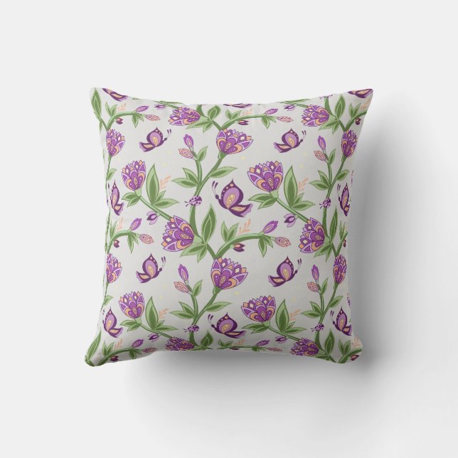Fleur grise et violette coussin aux papillons (Verso)