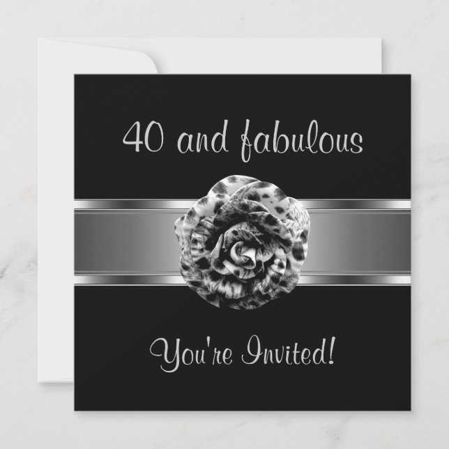 Fleur Invitation Black Grey Fabulous 40e (Devant)