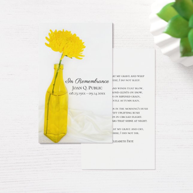 Fleur jaune dans Vase Funérailles service carte de (Bureau)