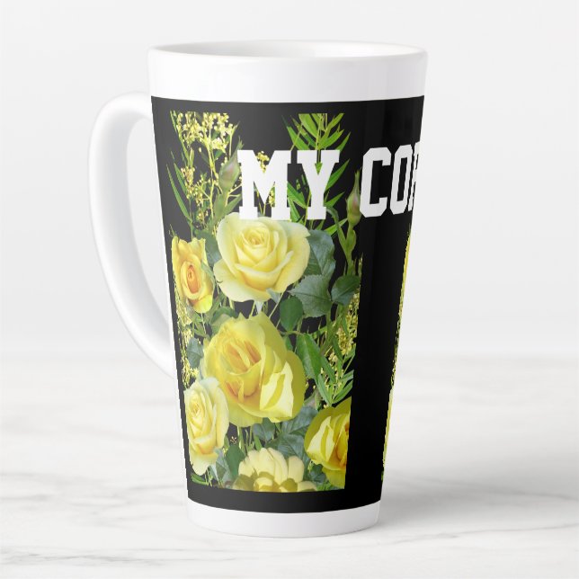 Fleur Jaune Image Mon Café Texte Latte Mug (Angle gauche)