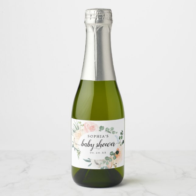 Fleur Jolie Baby Shower Sparkling Wine Labels (Vorderseite)