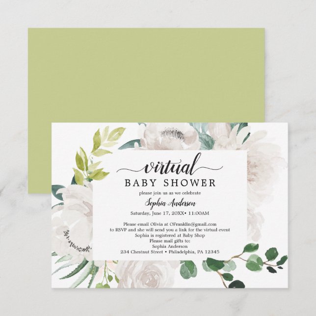 Fleur Jolie Floral Baby shower virtuel Invitation (Devant / Derrière)
