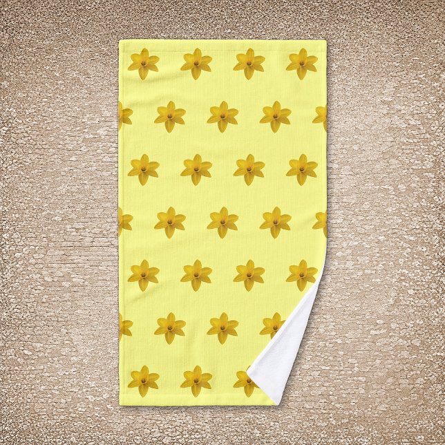 Fleur jonquille jaune Motif sans couture sur (Yellow Daffodil flower seamless pattern on hand towel)