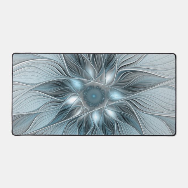 Fleur Joyeuse Abstrait gris bleu floral Fractal (Recto)