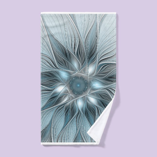 Fleur Joyeuse Abstrait gris bleu floral Fractal (Serviette à main)