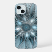 Fleur joyeuse abstraite florale fractale bleue gri