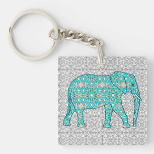 Fleur mandala éléphant - turquoise, gris & blanc