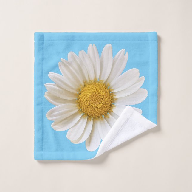 Fleur marguerite blanche sur le bleu ciel (Gant de toilette)